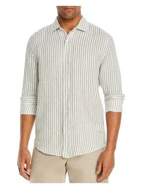 The Mens Store Green Striped Linen Button-Up Shirt/1056